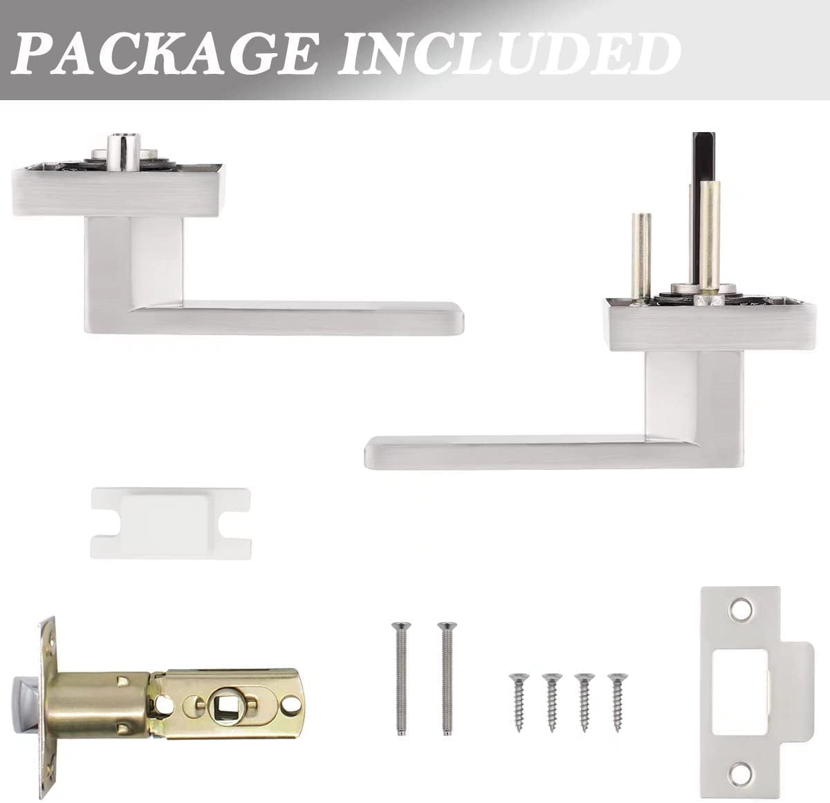 3 Pack Probrico Square Door Lever Door Lock Handle Lockset Keyless Doorknobs Passage Knobs Lockset Interior Hallway Passage Closet in Satin Nickel