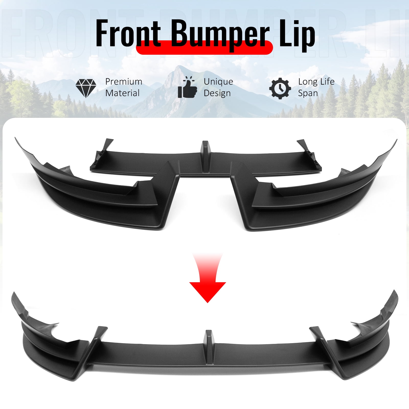Ikon Motorsports 3PCS Front Lower Bumper Lip Air Dam Chin Spoiler Splitter For 2026 Tesla Model Y Juniper Premium IKON Style Matte Black ABS Plastic