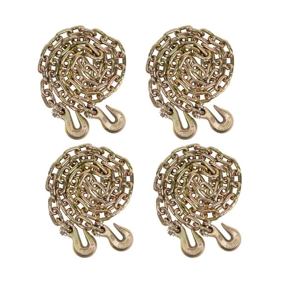 4 Pack 3/8 Inch x 16 FT Grade 70 Binder Chain with Clevis Grab Hooks - G70 Transport Tow Chain - 6,600 Lbs Working Load Limit