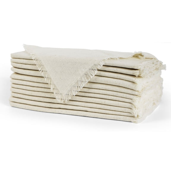 Fingercraft Fringe Napkins, Cotton Blend 12 pack Frayed Hem, Soft and High Absorbency for Everyday Use Hotel Wedding Christmas 20 x 20in Ivory
