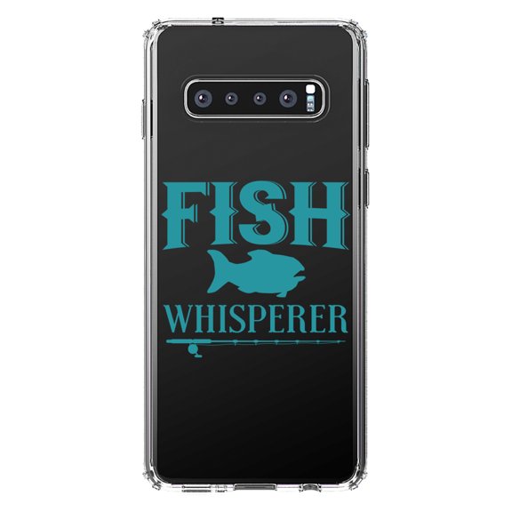 DistinctInk Clear Shockproof Hybrid Case for Samsung Galaxy S10  PLUS (6.4" Screen) - TPU Bumper Acrylic Back Tempered Glass Screen Protector - Fish Whisperer