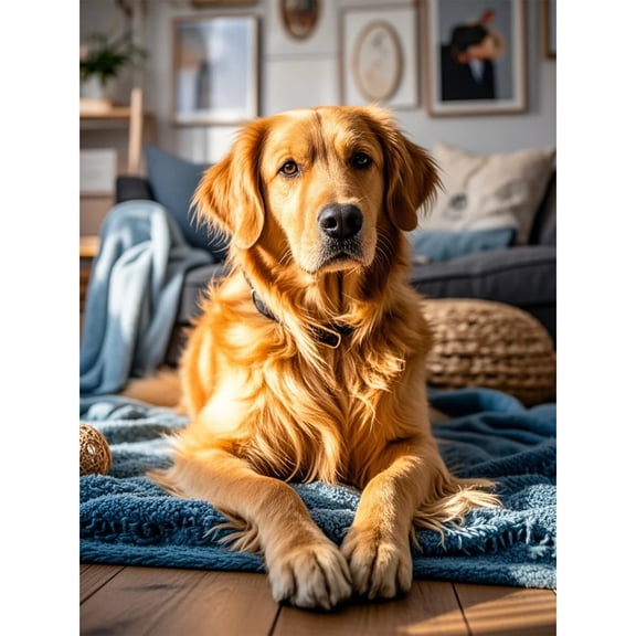 5D Diamond Art Golden Retriever Diamond Painting DIY Kits Full Round Drill Crystal by Number Stitch Embroidery Arts and Crafts for Living Room Home Wall Decor 12x16 inch / 30x40cm