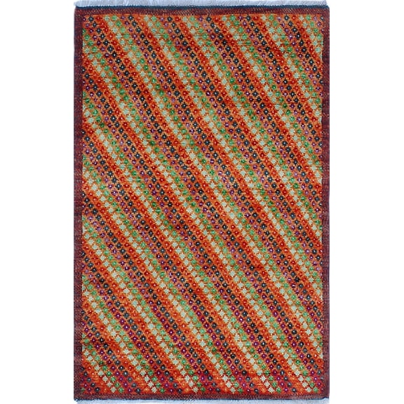 Balochi Zawadi Orange/Red Rug, 3'2" x 4'11"