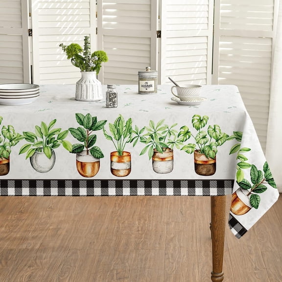 Summer Spring Tablecloth 60x102 Inch Rectangular, Buffalo Plaid Watercolor Vase Table Cover for Party Picnic Dinner Decor