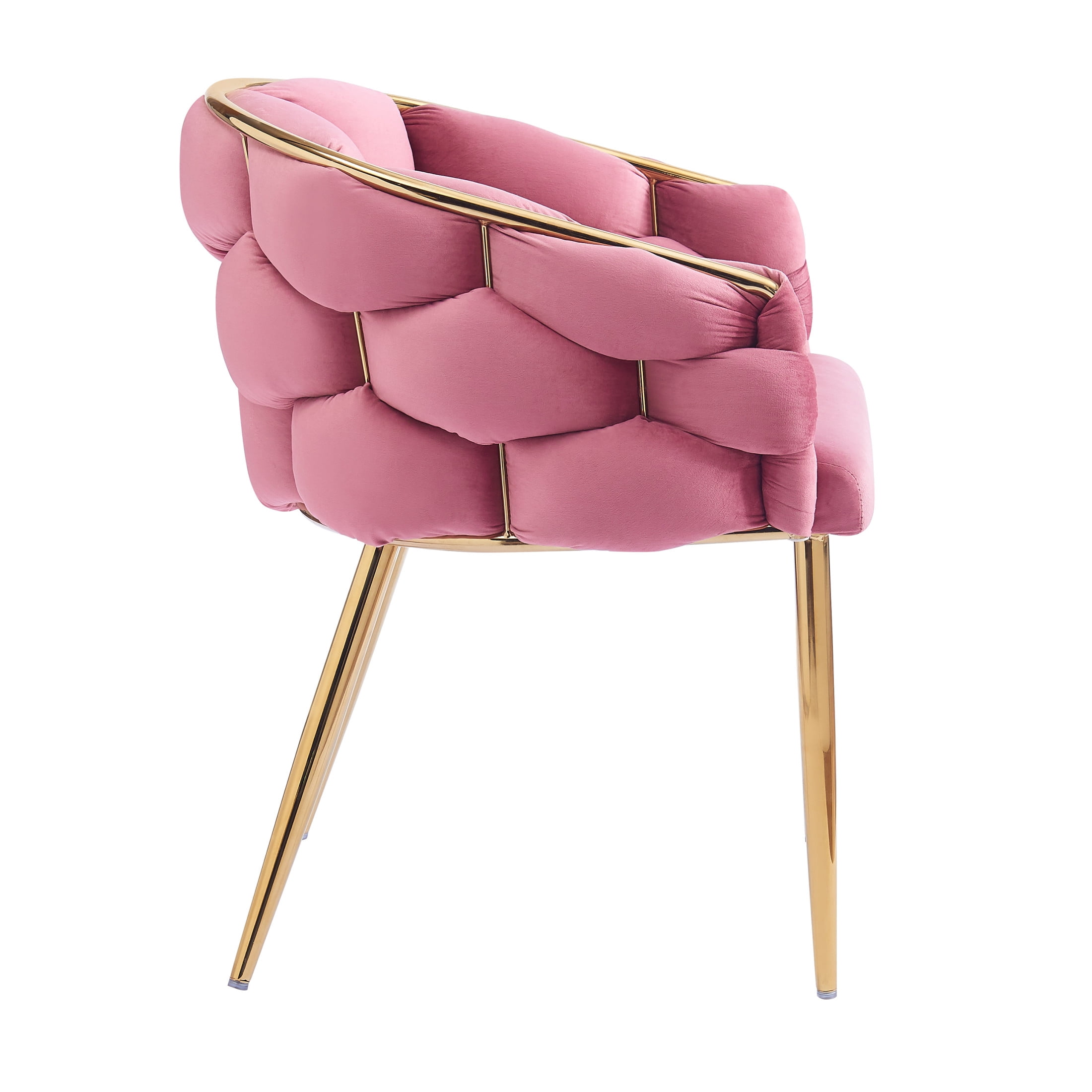 Elegant Velvet Accent Armchair with Gold Legs & Full Back Support, Pink