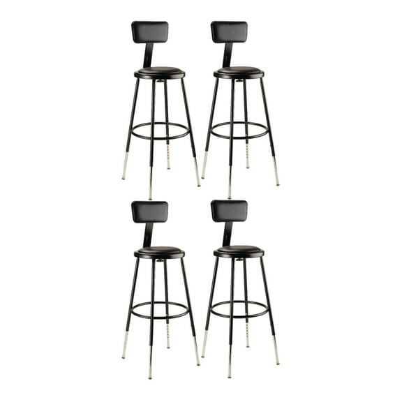 National Public Seating (4 Pack) NPS® 25"-33" Height Adjustable Heavy Duty Vinyl Padded Steel Stool With Backrest, Black