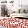 thumbnail image 2 of ODIKA 5'x7' Machine Washable Non-Slip Area Rug, Vintage Floral Medallion Shower Curtain with Coordinated Bathroom High Traffic Rug with Pad, Red, 707610, 2 of 8