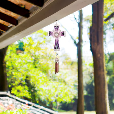 ICE ARMOR 30" Long Purple Cross Wind Chime with Copper Gem