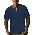 thumbnail image 1 of Birdeem Shirts for Men Mens Solid Color Round Neck Irregular Pullover Short Sleeve V-Neck Blouses Shirts, 1 of 1
