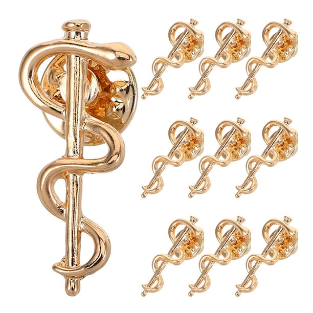 GOOHOCHY 10 broches de varita de joyería, alfiler de etiqueta, alfiler de emblema, alfiler de medicina, serpiente, caduceo, regalo de enfermería, mochila de solapa para médico, enfermera, dorado