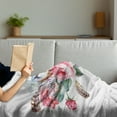 thumbnail image 3 of Flowers Soft Flannel Fleece Throw Blanket, Watercolor Style Effect Vintage Design with Roses Birds and Feathers, Cozy Plush for Indoor and Outdoor Use, 70" x 90", Coral and Reseda Green, by Ambesonne, 3 of 5