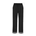 thumbnail image 4 of Miluxas Women's Casual Ankle Cuffed Striped Hem Pants Loose Fit Drawstring Elastic Waist Wide Leg Trousers with Pockets for Summer Beach Vacation Black, 4 of 7