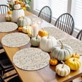 thumbnail image 3 of Fall Round Placemats Set of 4 White Pumpkin Place Mats Thanksgiving Woven Placemat Autumn Maple Leaf Linen Circle Braided Table Mat for Kitchen Dining Table Autumn Party Home Decor 15 Inch, 3 of 9
