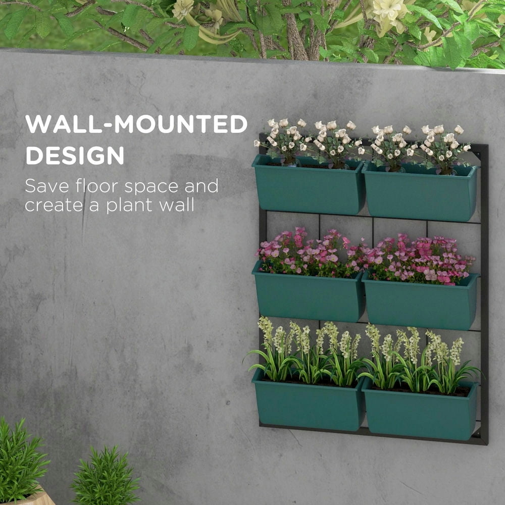 Resenkos 3-Tier Hanging Planter with 6 Pots for Indoor and Outdoor Use, Wall Planter, Self Draining & Wall Mounted, Green