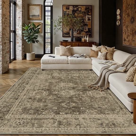 BERTHMEER 5'x7' Area Rugs for Living Room Bedroom Rugs Kitchen Non Slip Washable Vintage Brown Carpets Oriental Distressed Office Dorm Dining Room Traditional Distressed Throw Rugs