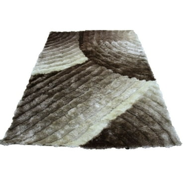 RugBerry 5x7 Area Rug Brown Beige Neutral Abstract 3D Shag Carpet Soft Shaggy Decorative Designer Style Bedroom Living Room Rug