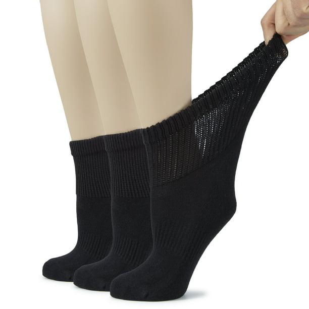 HUGH UGOLI Women's Cotton Diabetic Ankle Socks, Wide, Loose & Stretchy ...