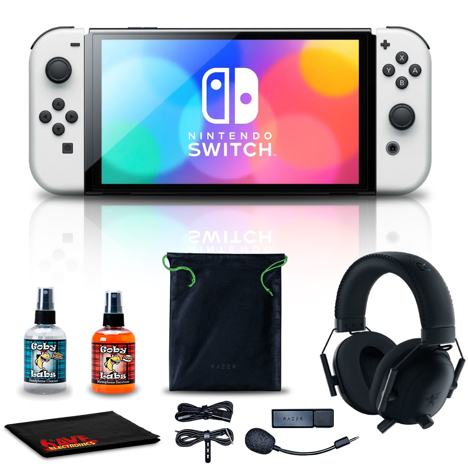 Nintendo Switch OLED White with Razer BlackShark V2 Pro Gaming Headset and 6Ave Kit -