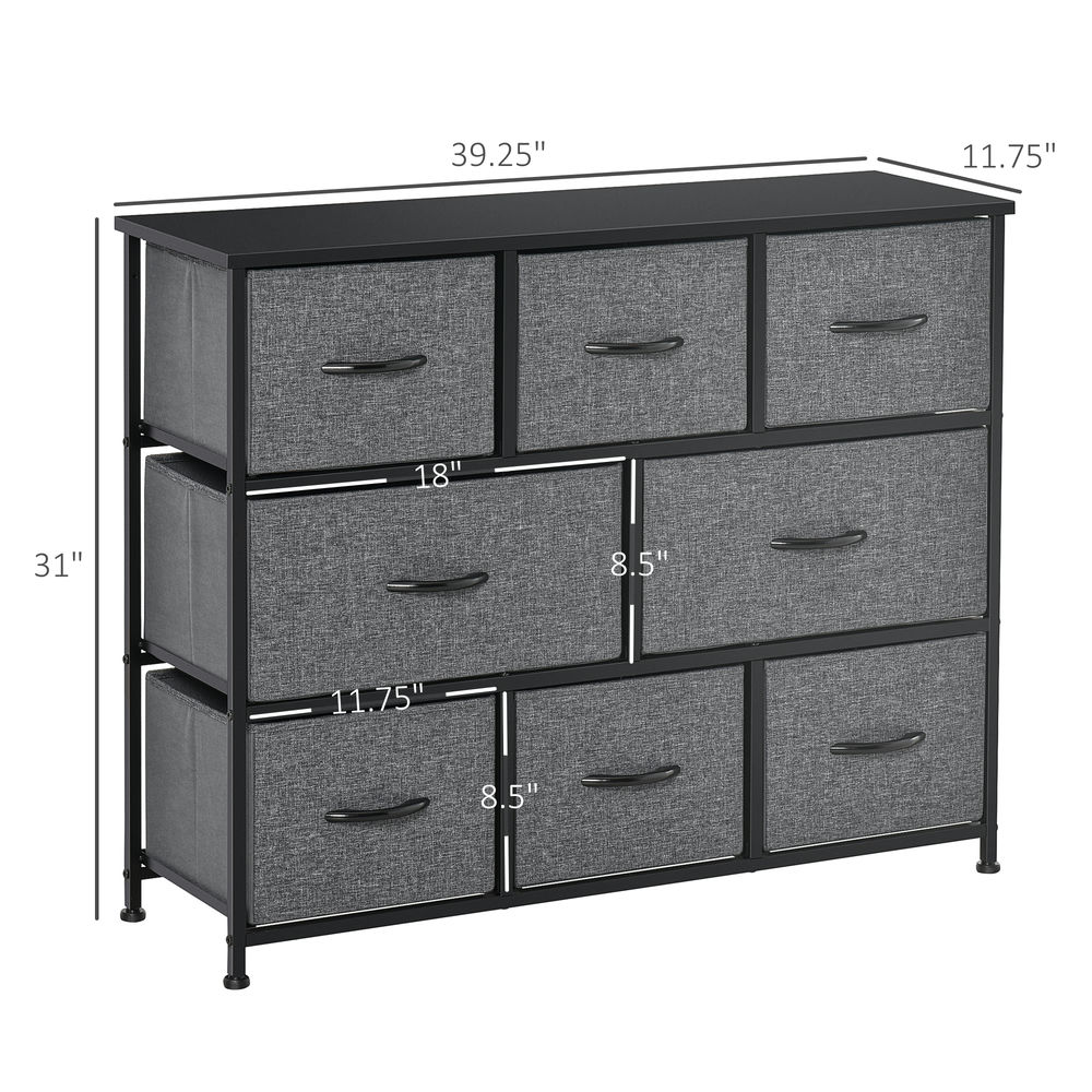 Demi Bonn Dresser for Bedroom with 8 Drawers, Chest Dresser Organizer with Steel Frame, Wood Top, Storage Drawer Unit with Fabric Bins for Closet, Hallway, Dark Gray