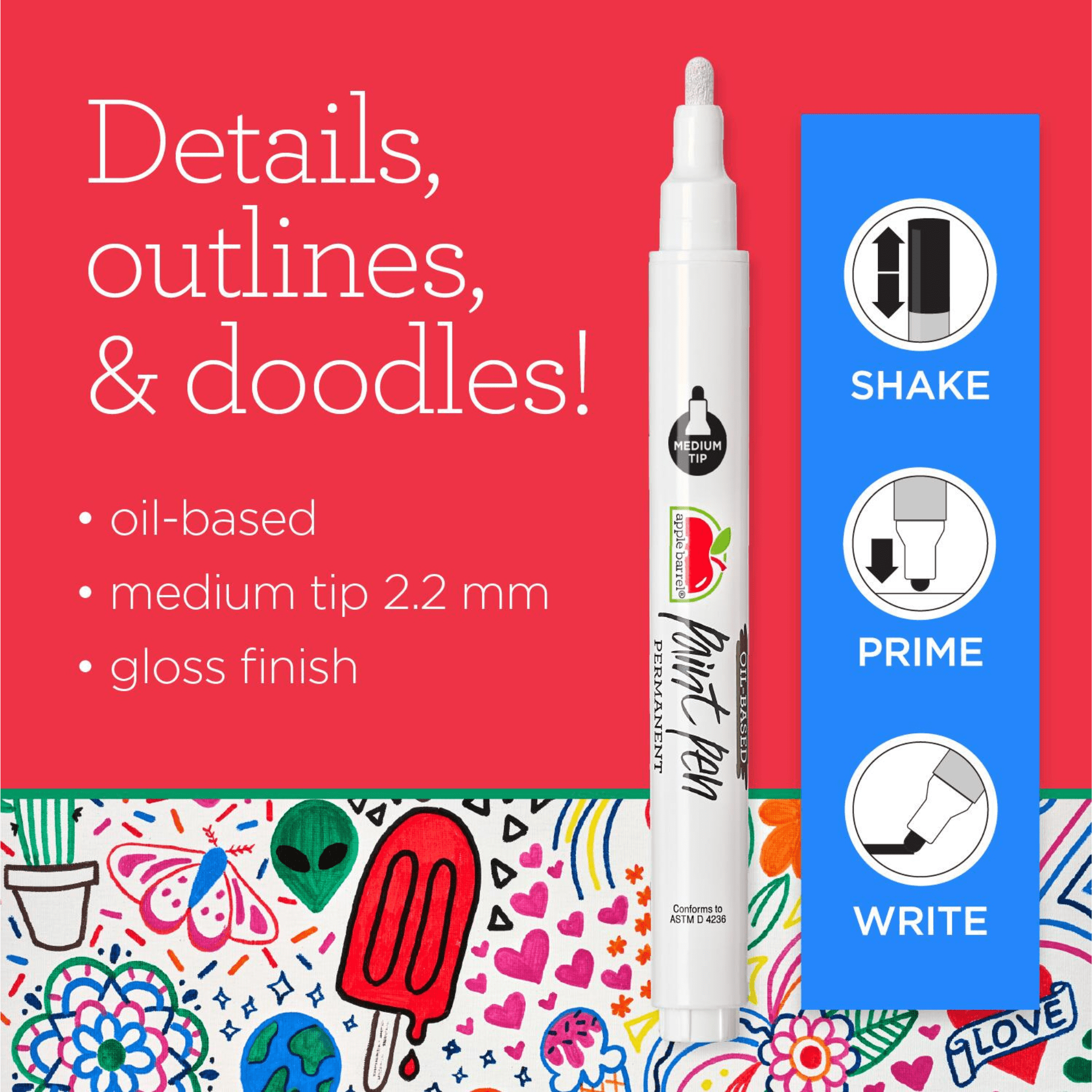 Apple Barrel Multi-Surface Oil-Based Paint Pens, Medium Tip, 5 Piece