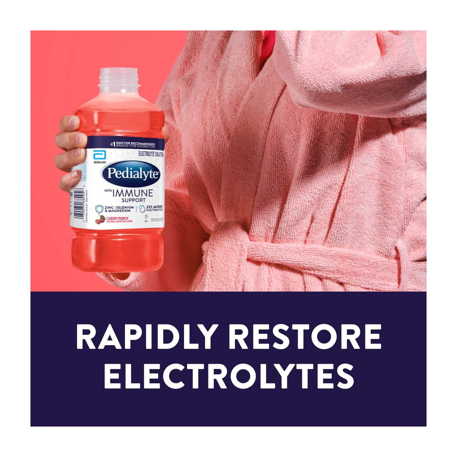 (4 pack) Pedialyte with Immune Support Electrolyte Drink, Cherry Punch, 1 Liter