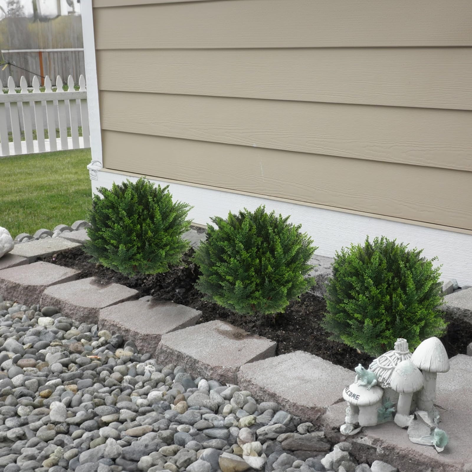 Clearance! Artificial Cedar Topiary Ball Tree with Ground Spike, 16'' Fake Cedar Plant UV Resistant Artificial Shrubs, Faux Cypress Plant Fake Bushes for Front Porch Garden Indoor Outdoor on Clearance