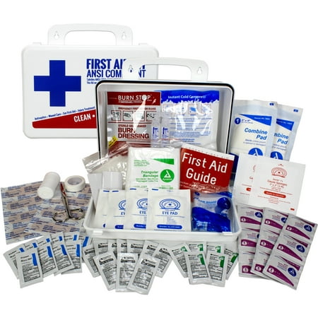 OSHA & ANSI First Aid Kit, 25 Person, 74 Pieces, Indoor/Outdoor Emergency Kit for Office, Home or Car, ANSI 2015 Class A/Types I & II, Gasketed for weather and moisture resistance, Made in