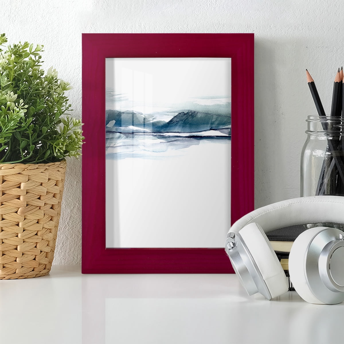 Stark Horizon I - Framed Print w/glass - Cherry Red