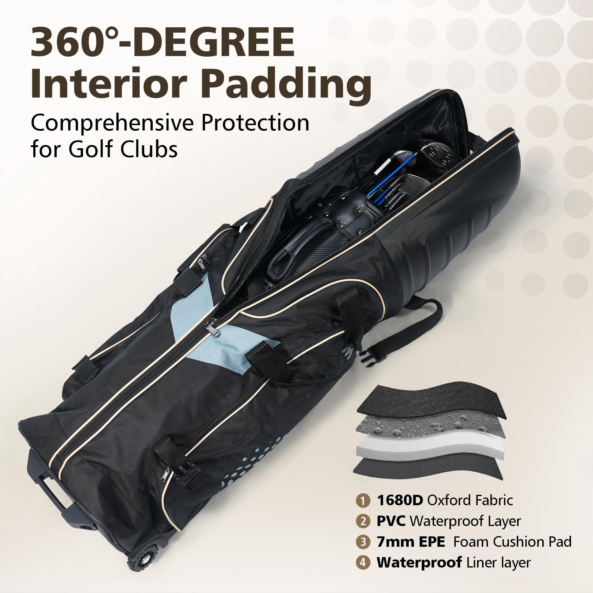 Golf Travel Bags For Airlines With Wheels  Hard Case Top And 1680d Heavy Duty Oxford Protect Clubs Lightweight Easy To Maneuver