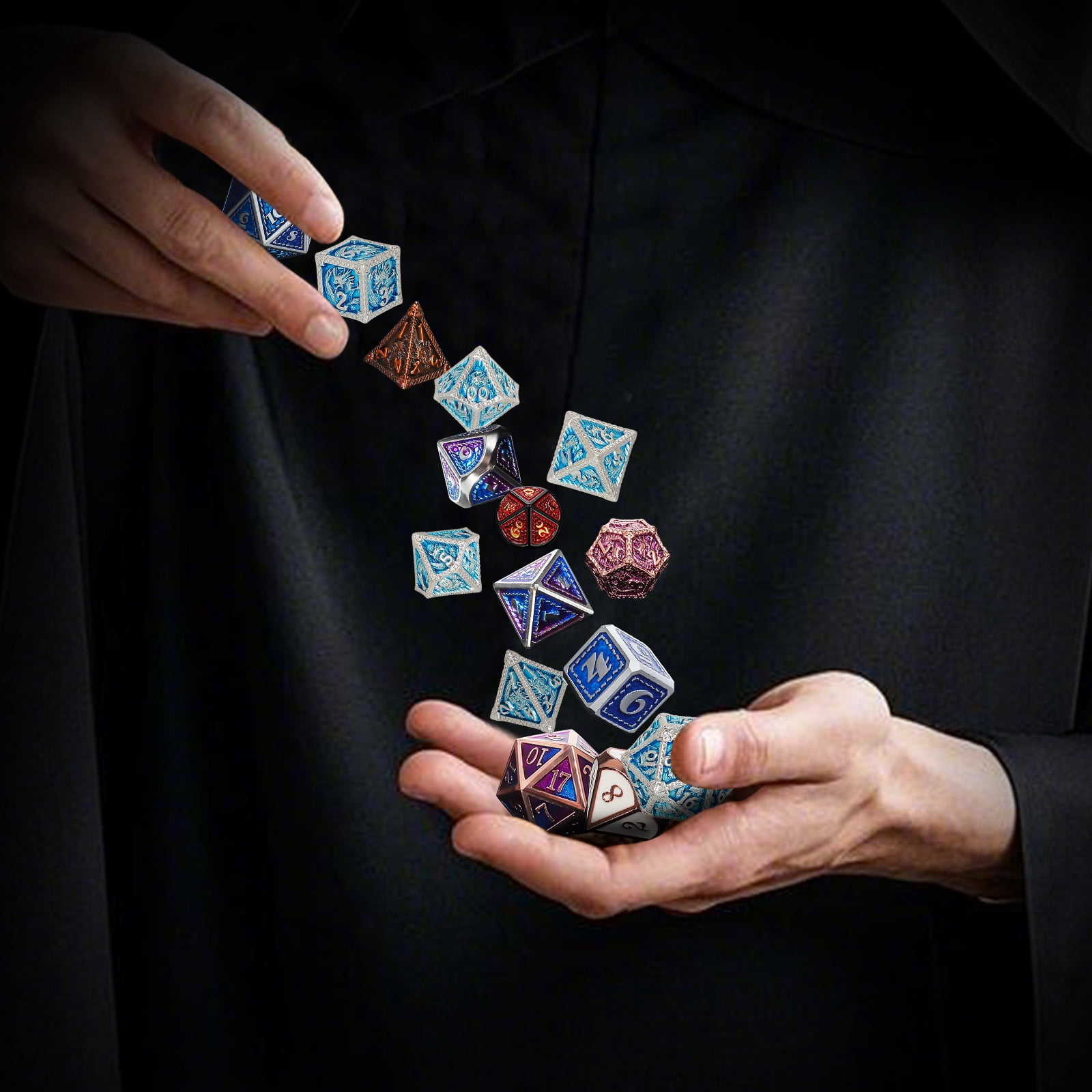 CiaraQ Mystery Metal DND Dice Set – 7pc Blind Bag with Random Class & Funny DND Stickers – Metal Role Playing Dice for Dungeons and Dragons