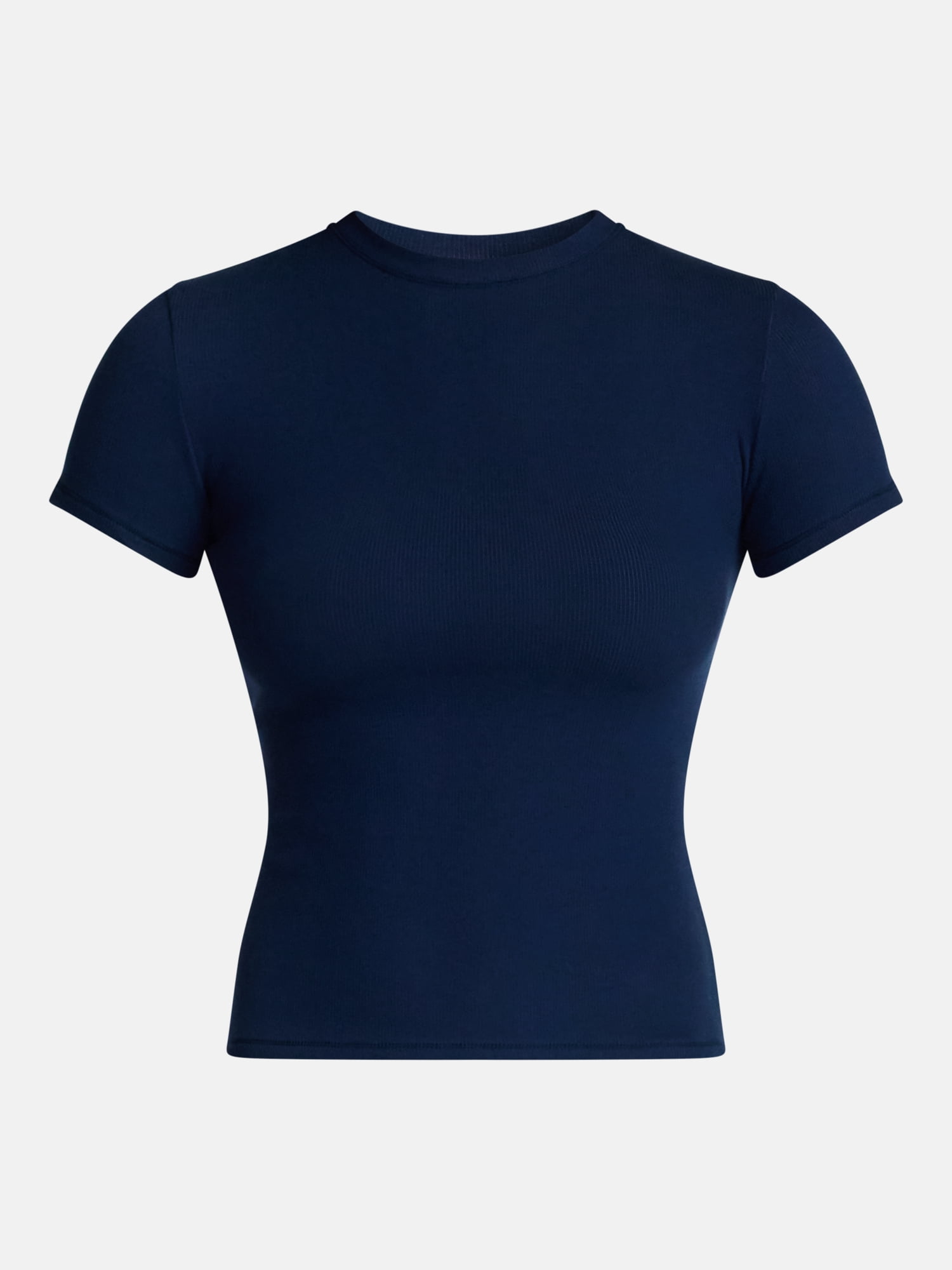 No Boundaries Cotton Stretch Ribbed Tee with Short Sleeves, Women's XS-3XL