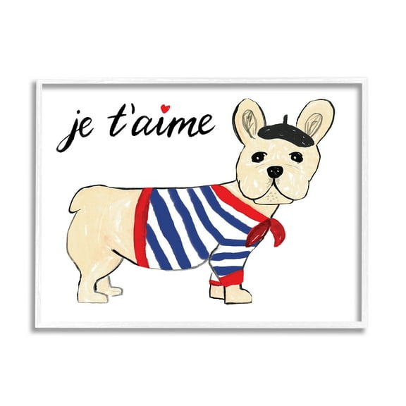 Stupell Industries Je T'aime French Dog Wearing Beret Drawing , 14 x 11, Design by Heather Strianese