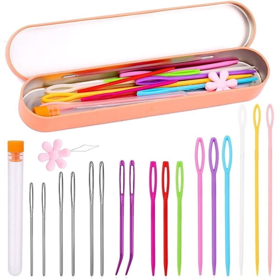 2sets Knitting Neddles sets including Aluminum Big Eye Needles Needle Threader Mixed color 175x38x20mm