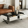 thumbnail image 4 of Mirror Coffee Table, Modern Rectangular Storage Coffee Table with 2 Drawers & Metal Base, Black High Gloss Top with Reflective Sides for Living Room, 47.3 Inch, 4 of 11