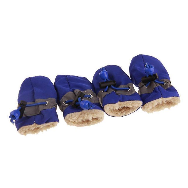 4pcs Anti-skid Pet Shoe Rain Boots Dog Foot Cover Thick Plush Dog Boots Paw Protector Sole Pet Shoes (Blue Size 4