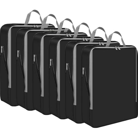 6 count Compression Packing Cube Bag Travel Expandable Space Saving Organizers XL for Luggage Storage(Black 02,11 x 7 '')
