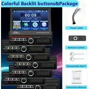 Podofo Single Din 7 Automatic Motorized Flip Out Screen Car Stereo Radio with Mirror Link Backup Camera