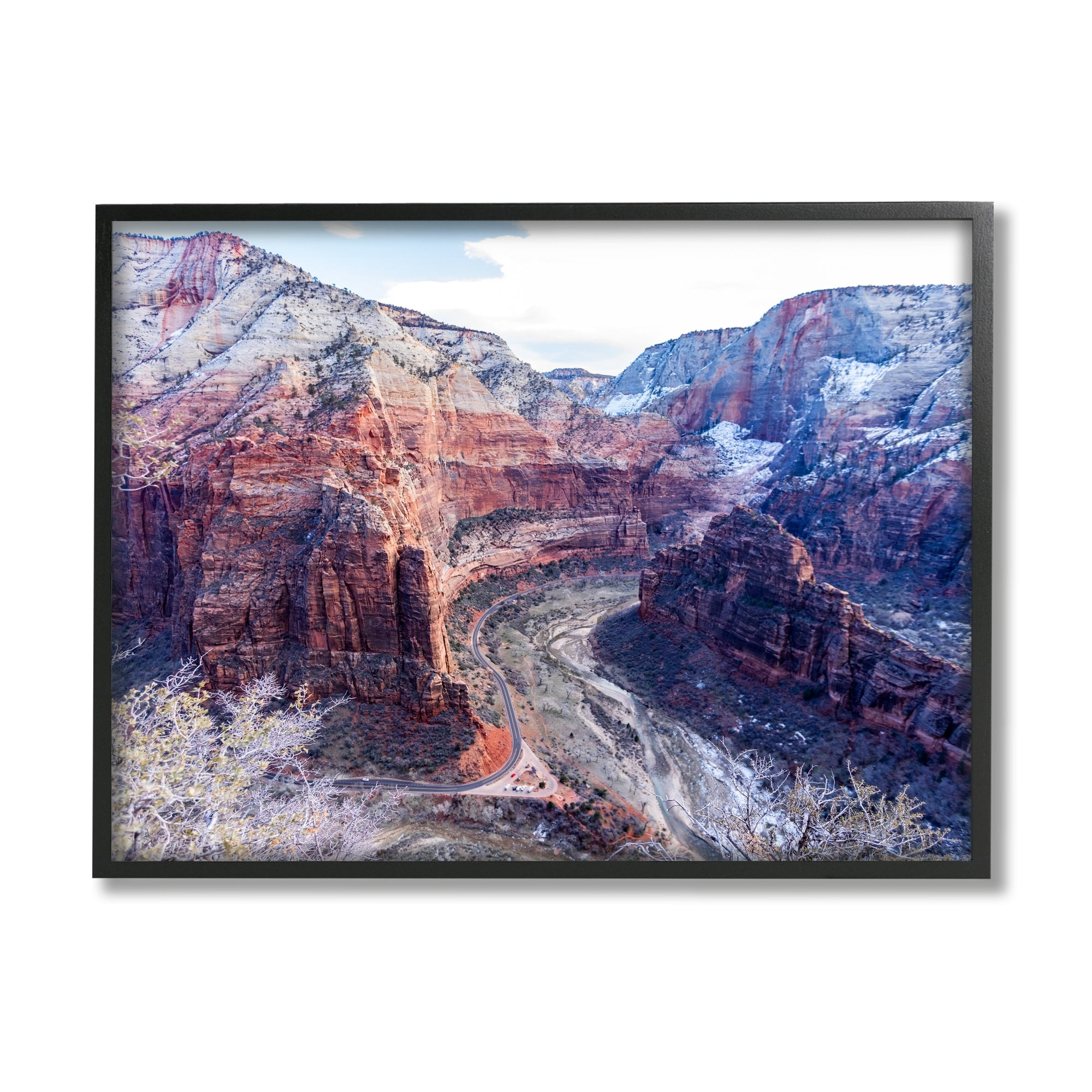 Stupell Industries Desert Canyon Road Arid Vegetation Cliffs Landscape Photograph Black Framed Art Print Wall Art, Design by Steve Smith