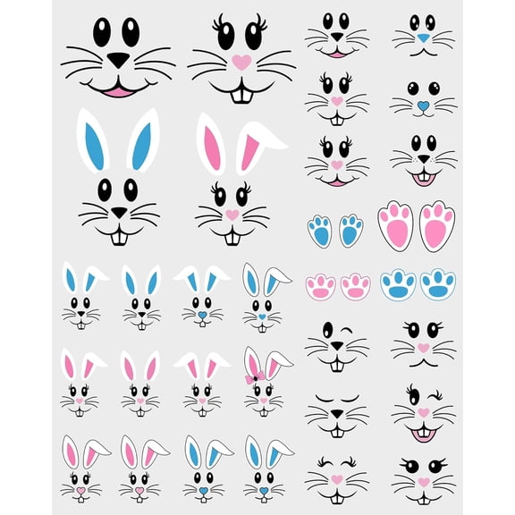 28 Pcs Easter Bunny Face Vinyl Decals Bunny Faces DIY Craft Vinyl Art Stickers, Bunny Wall Decals Stickers Easter Glass Window Sticker