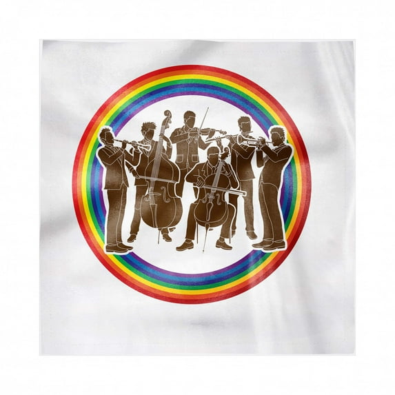 Music Decorative Napkins Set of 4, Silhouette of Orchestra Players in Rainbow Colors Circles Classical Concert, Silky Satin Fabric for Brunch Dinner Party, 12", Chocolate Multicolor, by Ambesonne