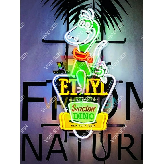 Queen Sense 24"x15" Sinclairs Dino Gasoline Neon Sign HD Vivid Printing Handmade Artwork Neon Light 124SDEGLVVD