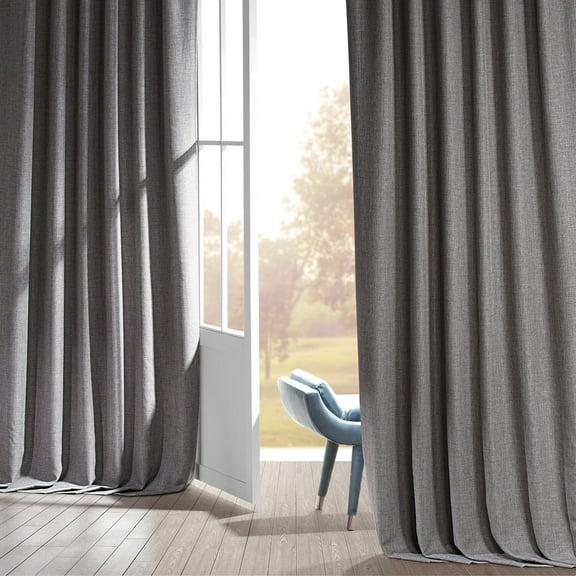 Signature Destination Slate Faux Linen Blackout Curtain (1 Panel), Destination Slate, 50W X 108L