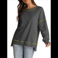 thumbnail image 3 of Sudadera Informal de Cuello Redondo para Mujer, Larga, Talla Grande, , con Costuras en Contraste, para Otoño. Gris Oscuro M, 3 of 8