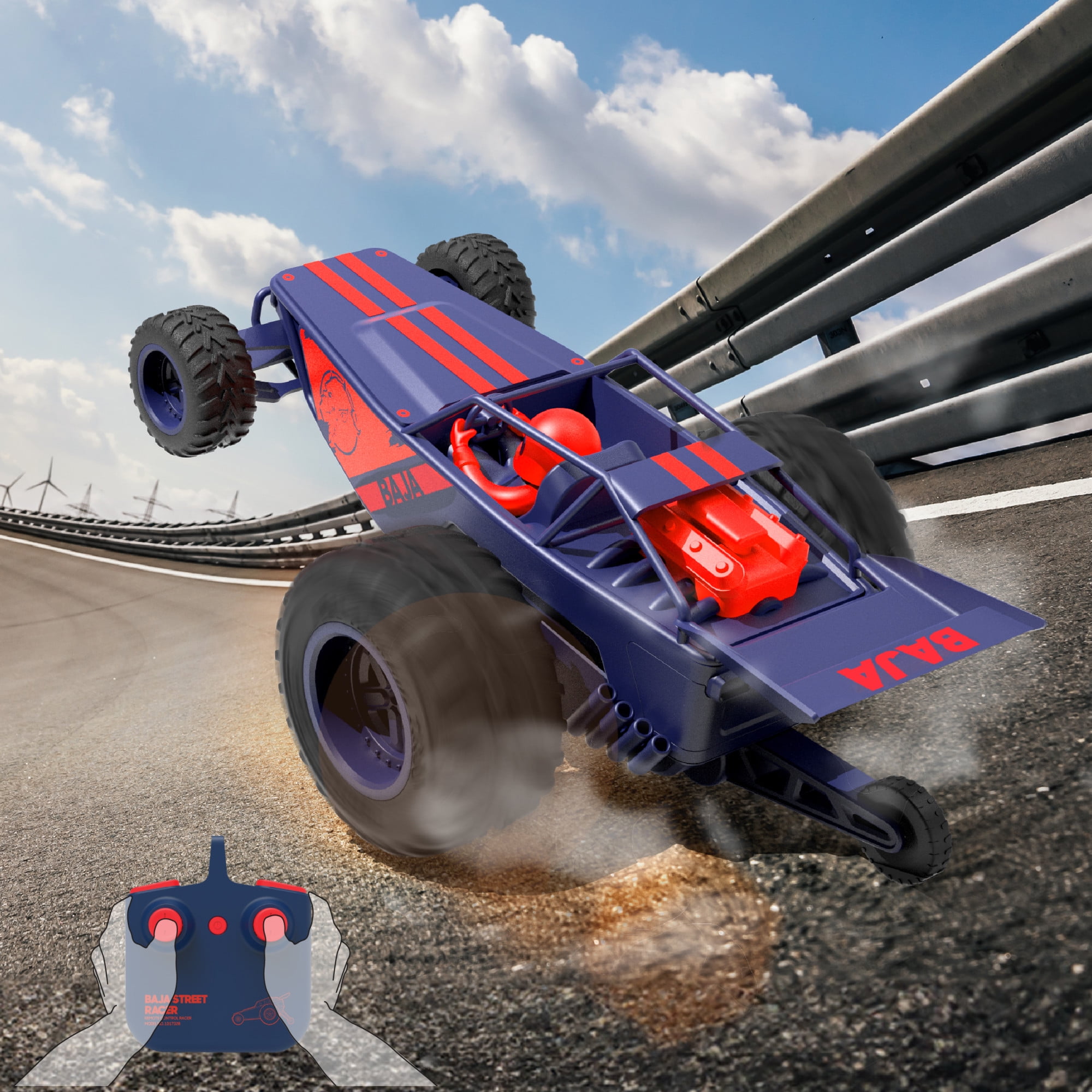 Sharper Image® Baja Street Racer RC Car, High-Speed Stunts, LED Headlights, and Oversized Dragster Tires