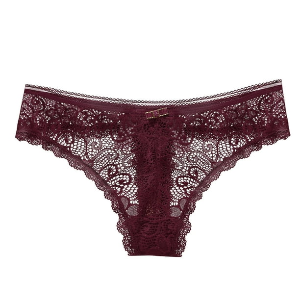nsendm Female Underpants Adult Comfortable Womens Underwear Women Light  Luxury Sexy Lace Panties Transparent Hollow Low Womens Silk Long(Wine, M)