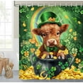 thumbnail image 2 of St. Patrick's Highland Cow Shower Curtain, Good Luck Green Shamrock Falling Irish Party Decorations Shower Curtains for Bathroom, Green St. Patrick's Bathroom Decor, with Hooks, 70X70in, 2 of 3
