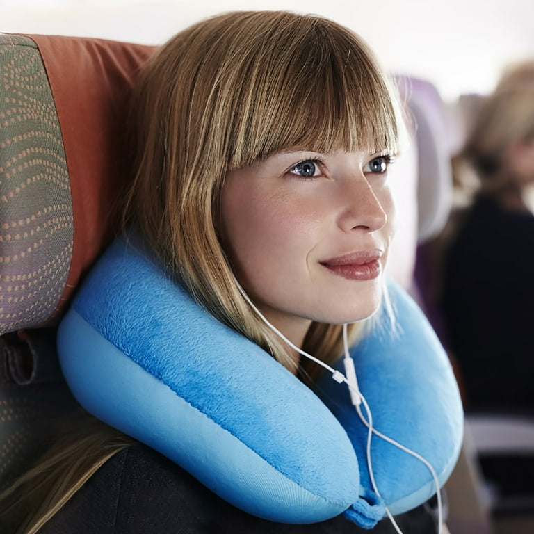 Seat Cushion Travel Neck Pillow Memory Foam Airplane Travel Comfortable  Washable Cover Plane Neck Support Pillow for Neck Sleeping Cloth Navy