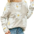 thumbnail image 2 of CALAFEBILA Winter Sweaters for Women 2023 Winter Knit Long Sweater Casual Long Sleeve Crew Neck Daisy Printed Loose Cozy Sweater Tops, 2 of 6