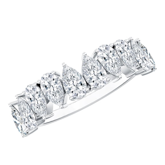 Rosec Jewels Lab Diamond Anniversary Ring - Ef-Vs Quality Certified Diamond Pear Eternity Band for Women, 925 Sterling Silver, US 4.00