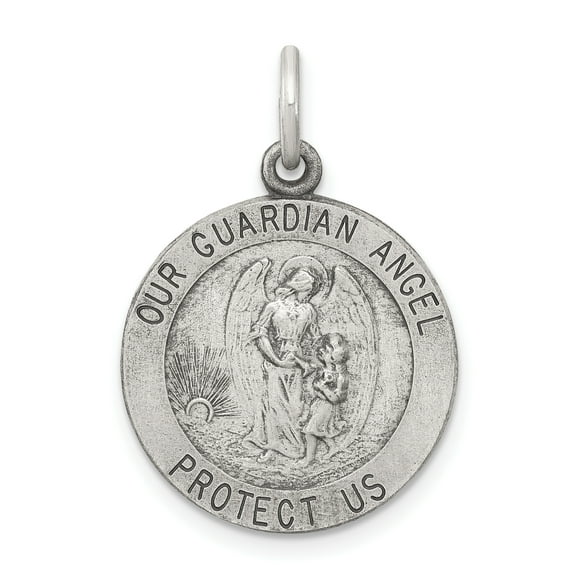 925 Sterling Silver Antiqued Guardian Angel Medal
